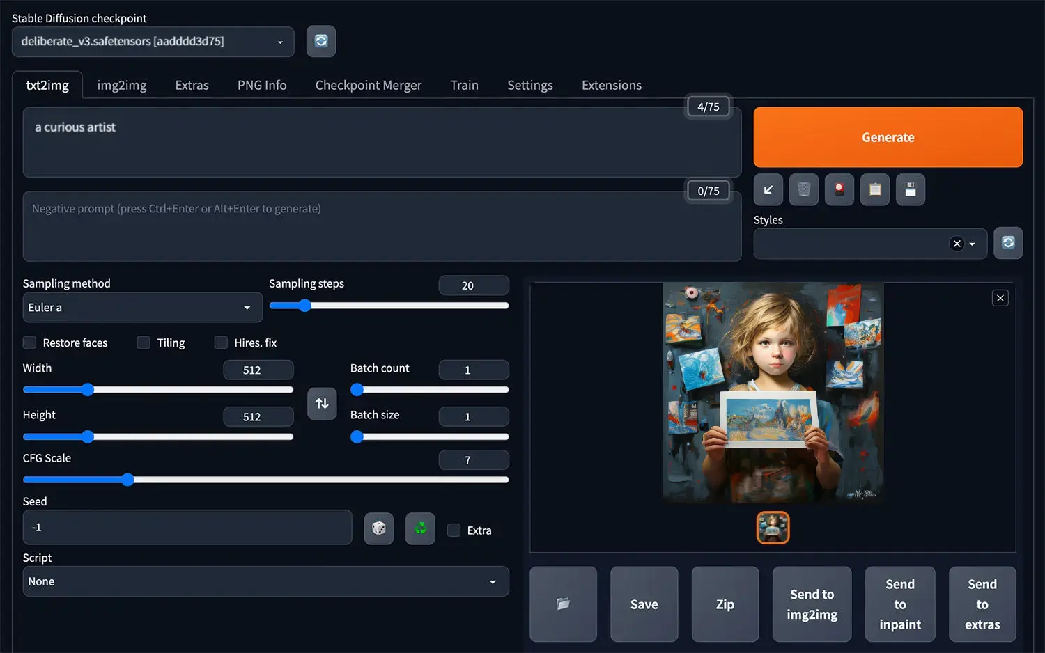Screenshot of A1111's SD WebUI